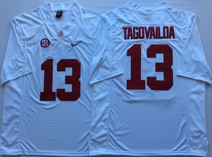 NCAA Men Alabama Crimson Tide White #13 TAGOVAILOA->ncaa teams->NCAA Jersey